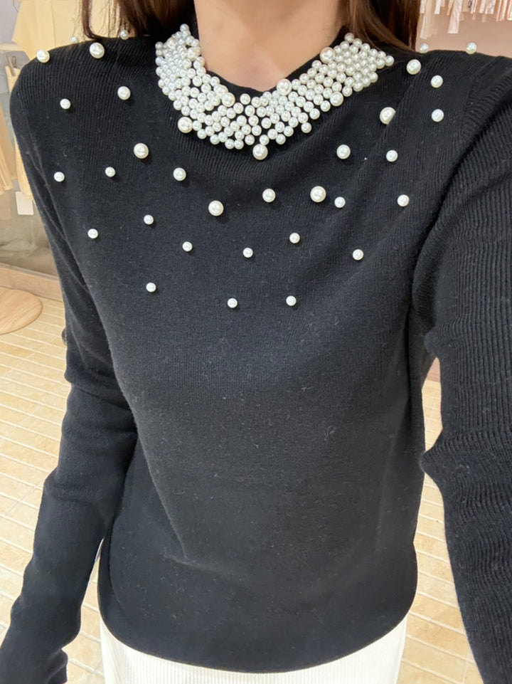 【tops】パール付きニットトップス Q9139