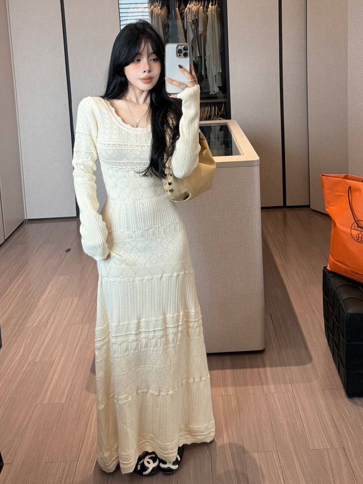 【dress】ロングアイレットニットワンピース Q9189