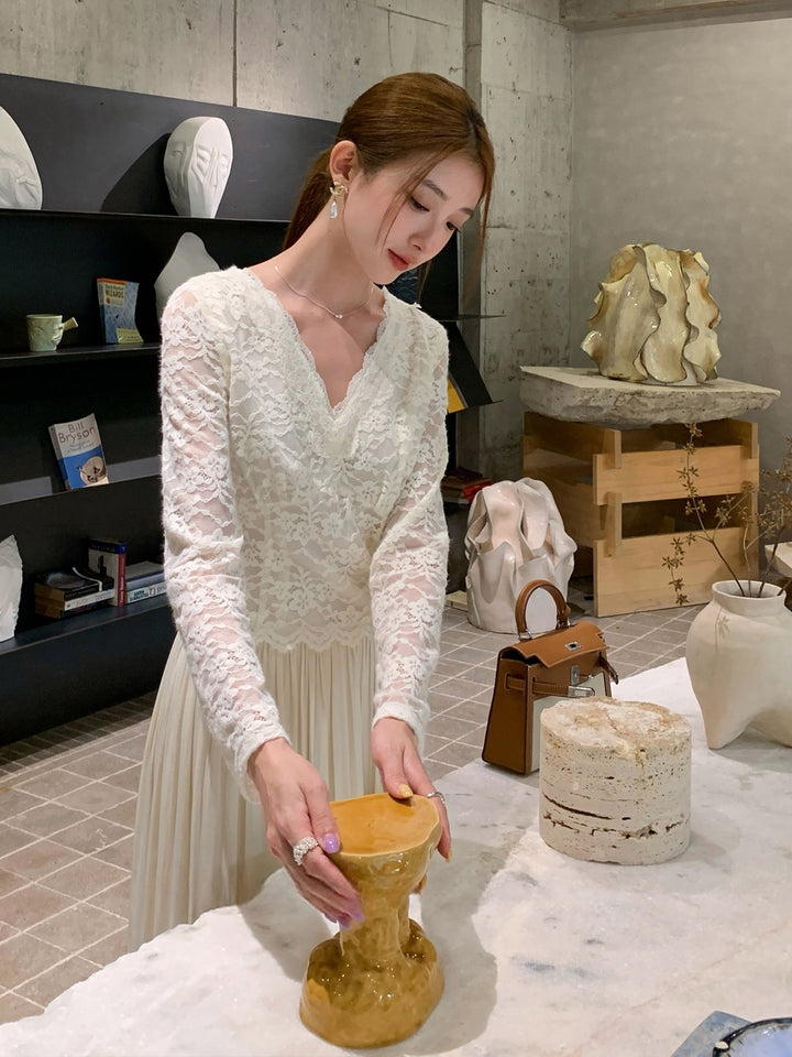 【dress】レースドッキングロングワンピース Q9109