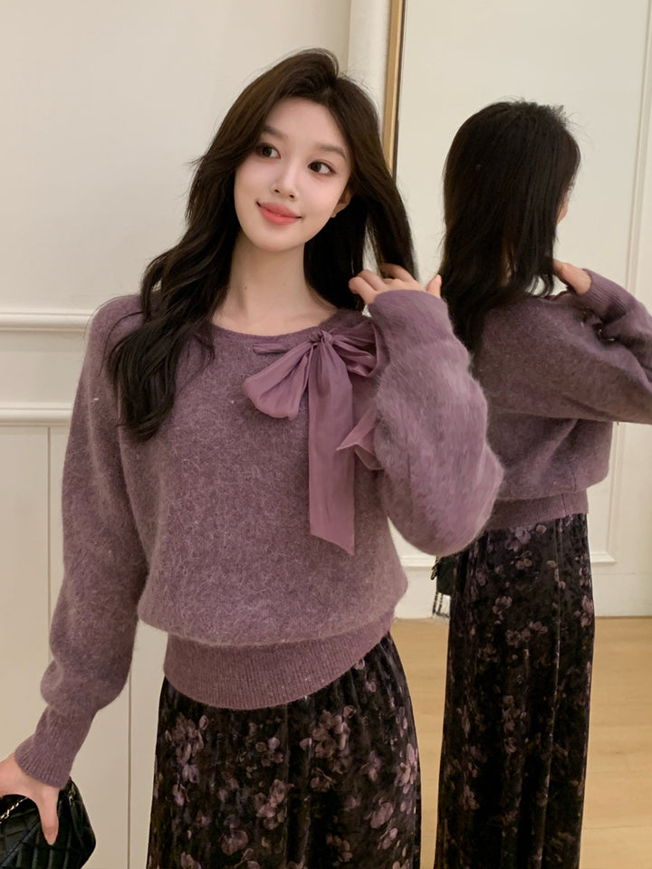 【tops】ビッグリボン付きニットトップス Q9243