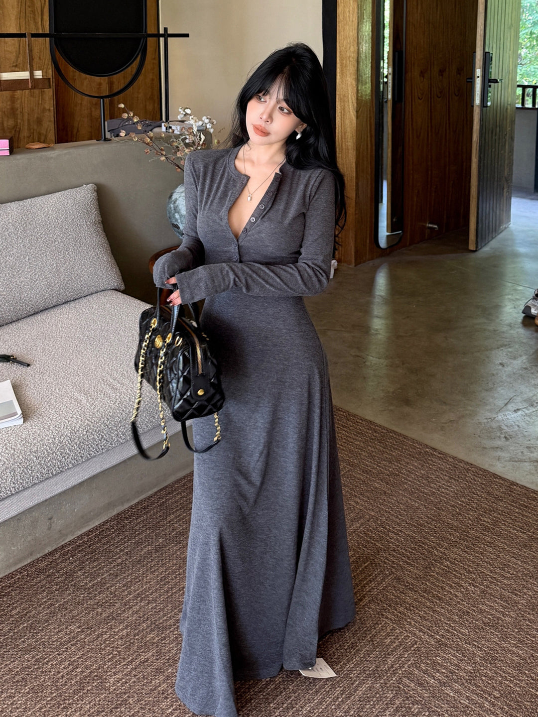 【dress】ロングニットワンピース Q9221