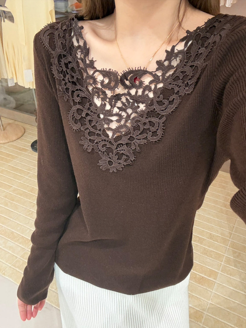 【tops】レースドッキングニットトップス Q9137