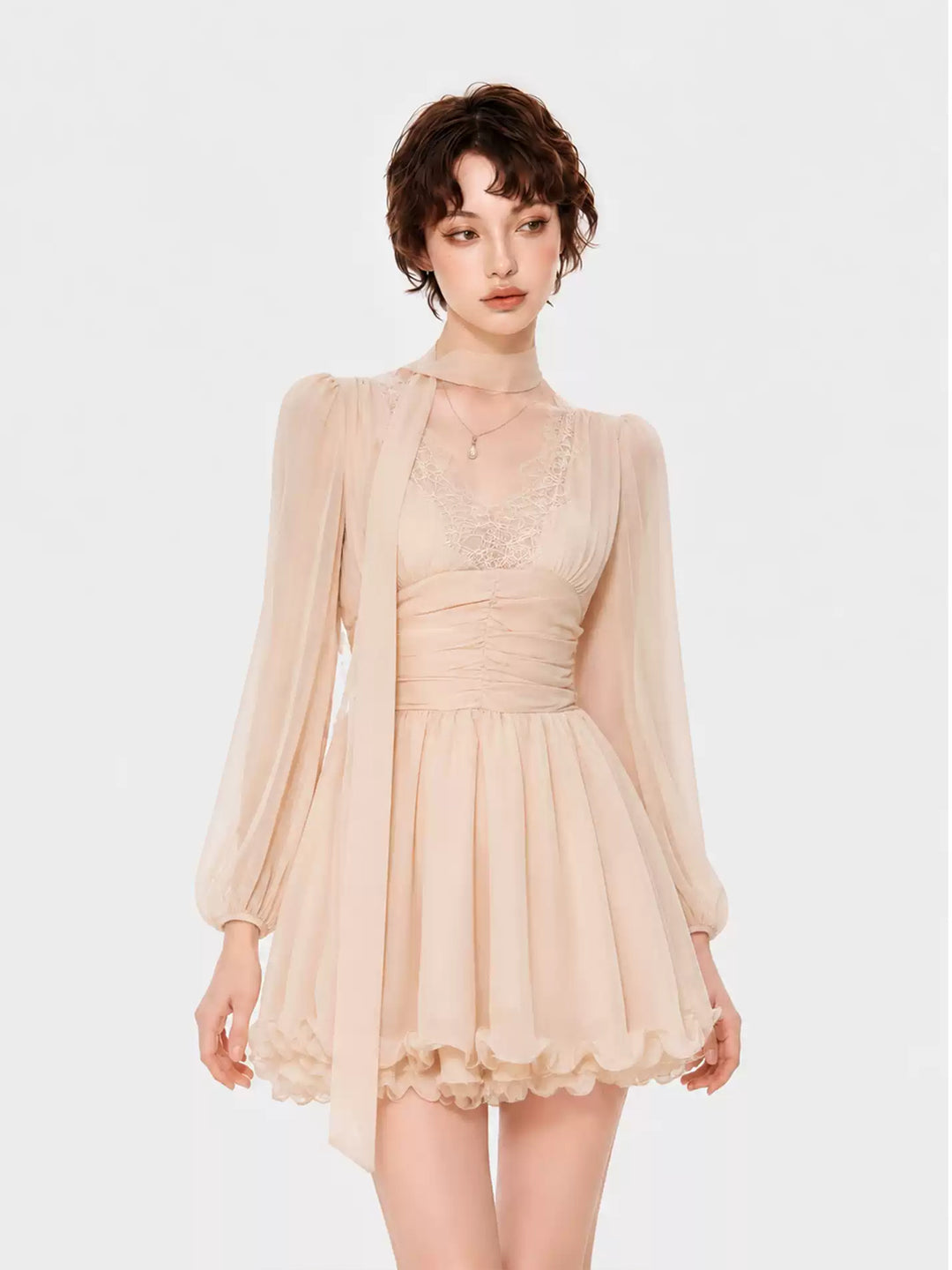 【dress】レースドッキングチュールワンピース Q9106
