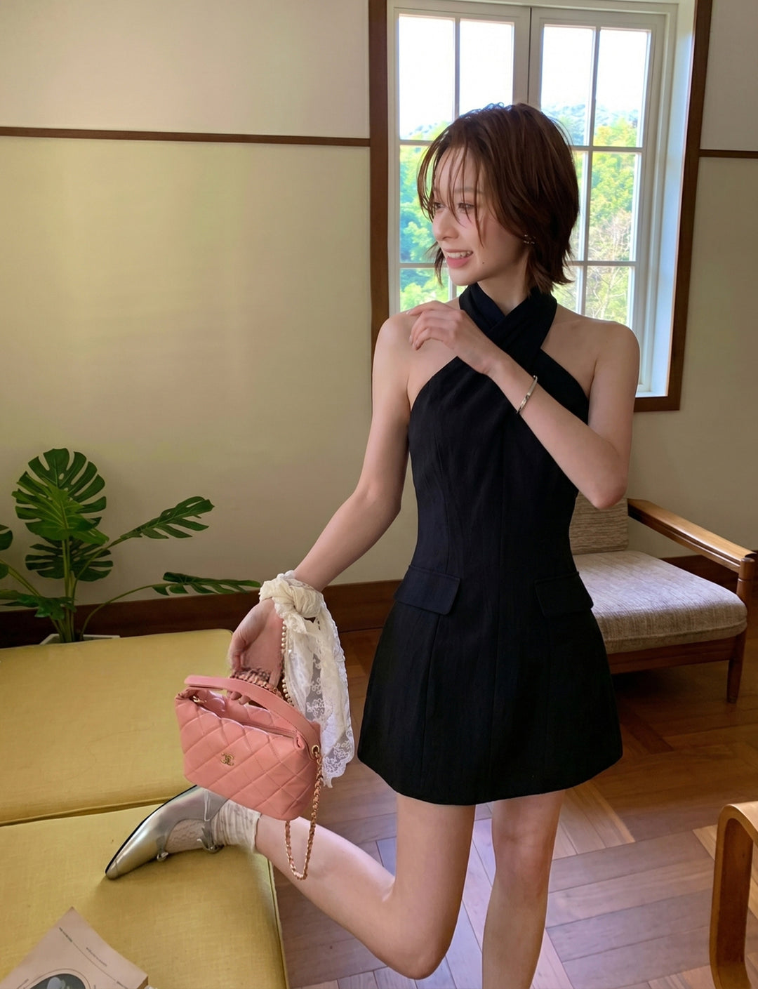【dress】クロスネックミニワンピース Q8686