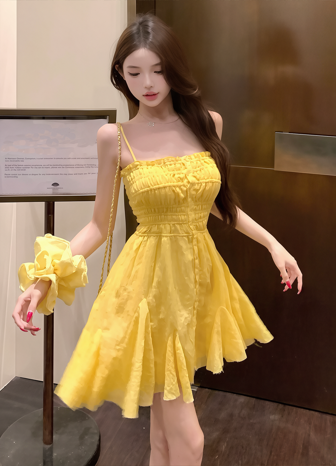 【dress】ギャザーフリルキャミワンピース Q8602