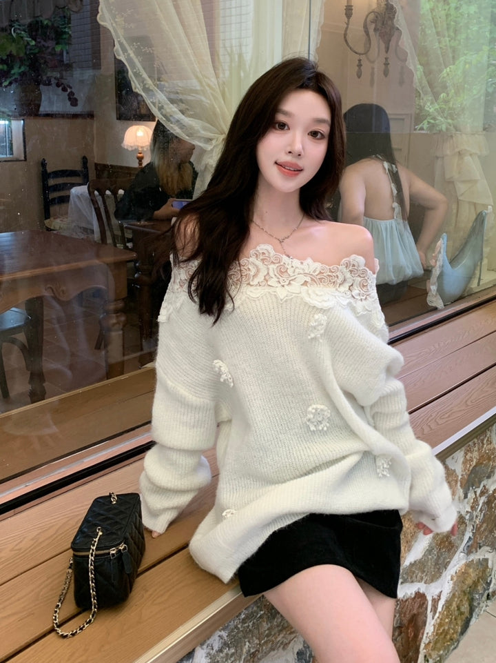 【tops】レースドッキングニットトップス Q9258