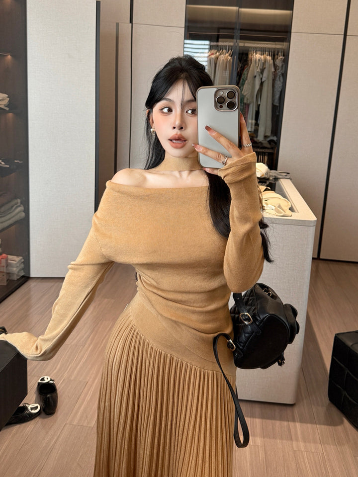 【tops】スカーフ付きニットトップス Q9217