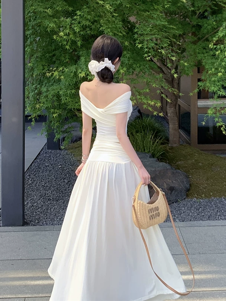 【set】クロスネックトップス×ロングスカートセット Q8566