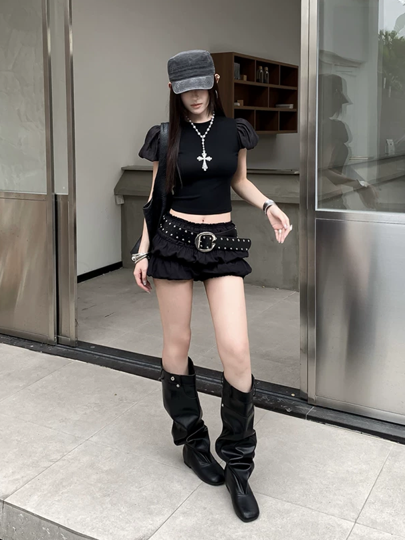【tops】チュールドッキングフラッタースリーブトップス Q8575