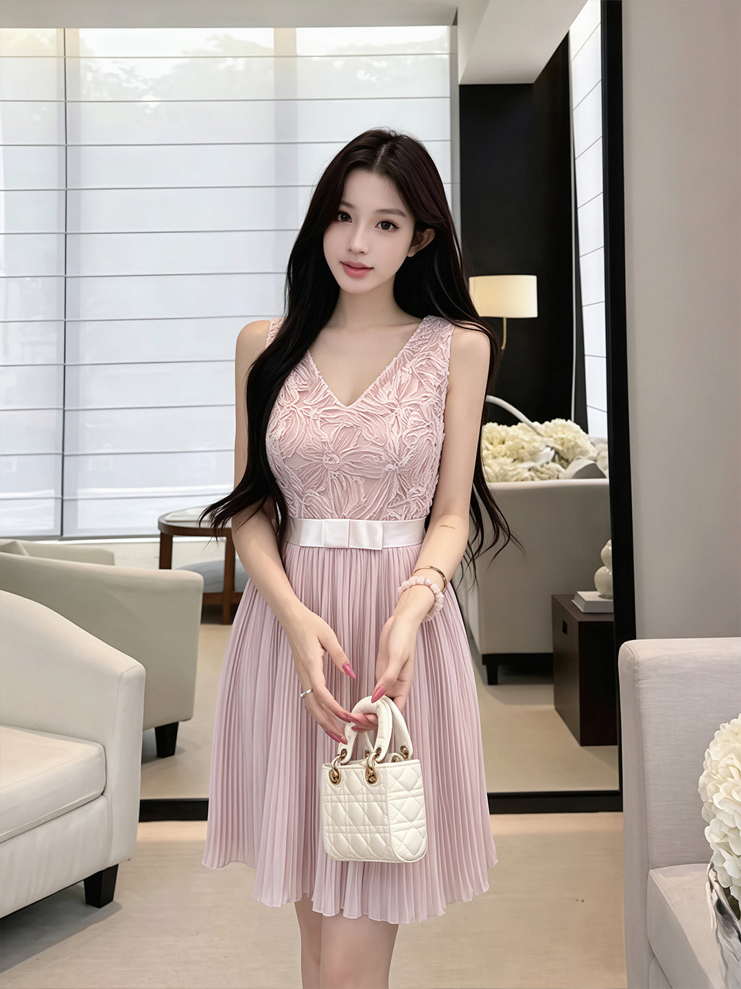 【dress】レースドッキングベストワンピース Q8690
