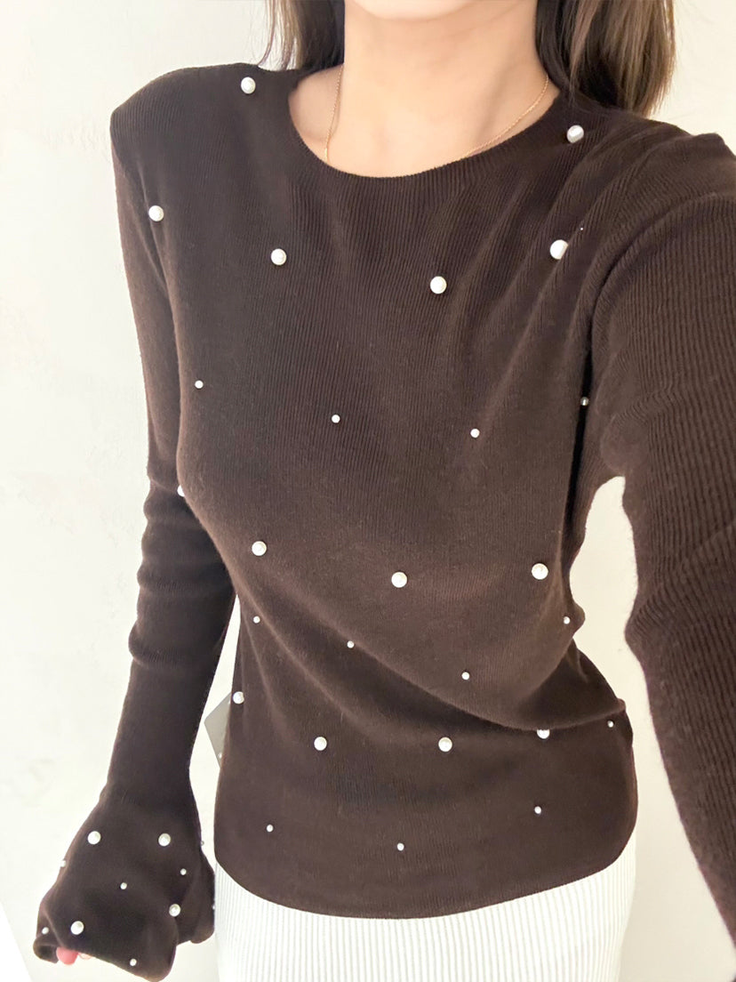 【tops】パール付きベルカフスニットトップス Q9127