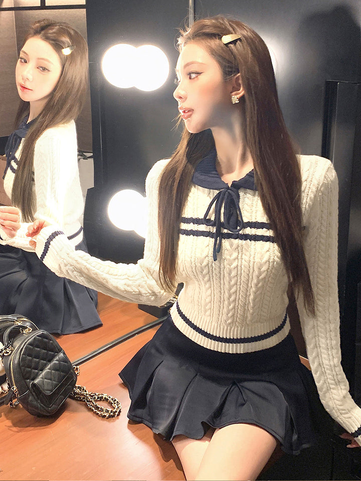 【tops】折り襟ニットトップス Q9065