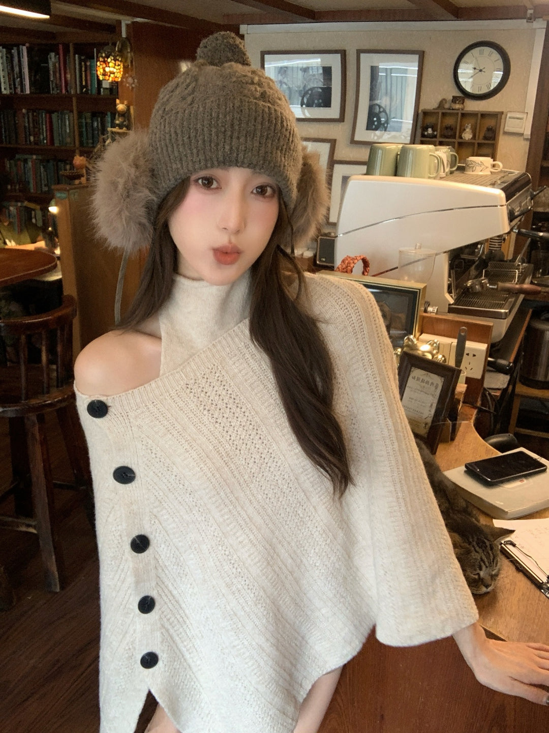 【set】ホルターネックニットキャミソール×イレヘムニットトップスセット Q9306