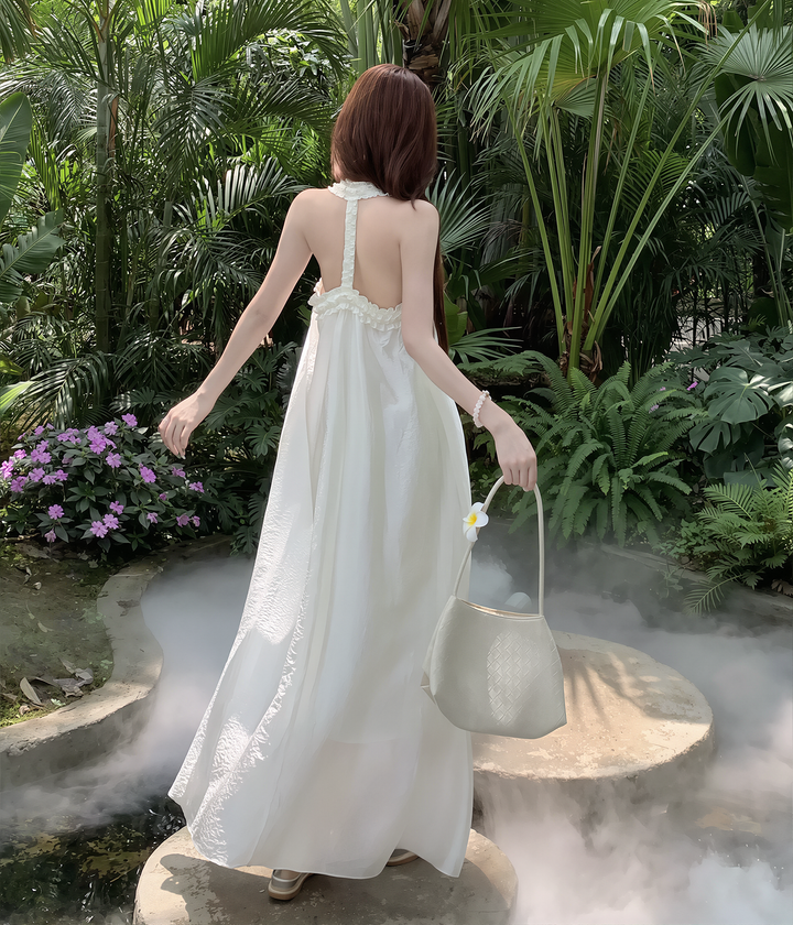 【dress】ノースリーブＴストラップバックロングワンピース Q8593