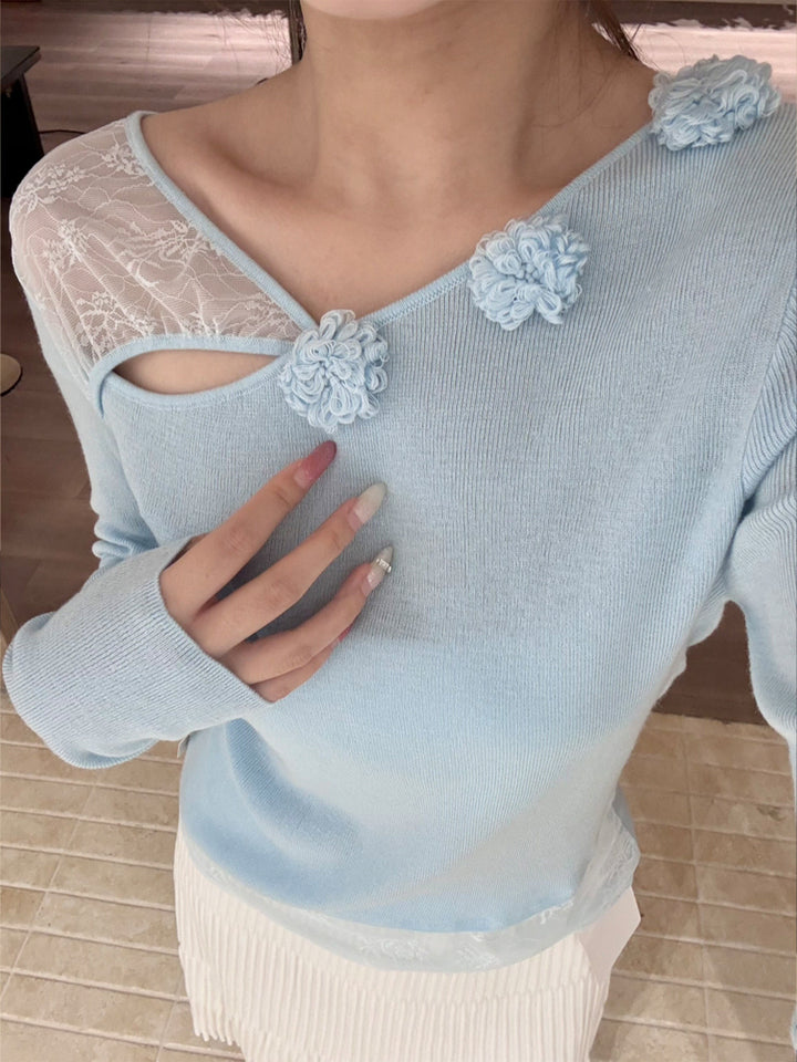 【tops】立体フラワー付きレースドッキングトップス Q9125