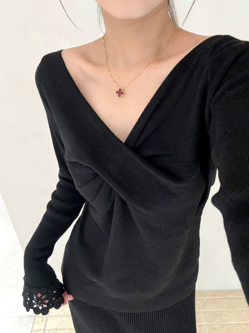 【tops】クロスネックニットトップス Q9154