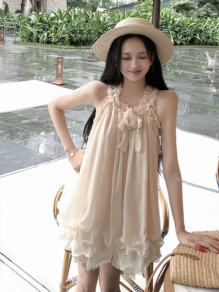 【dress】ノースリーブギャザーフリルミニワンピース Q8631