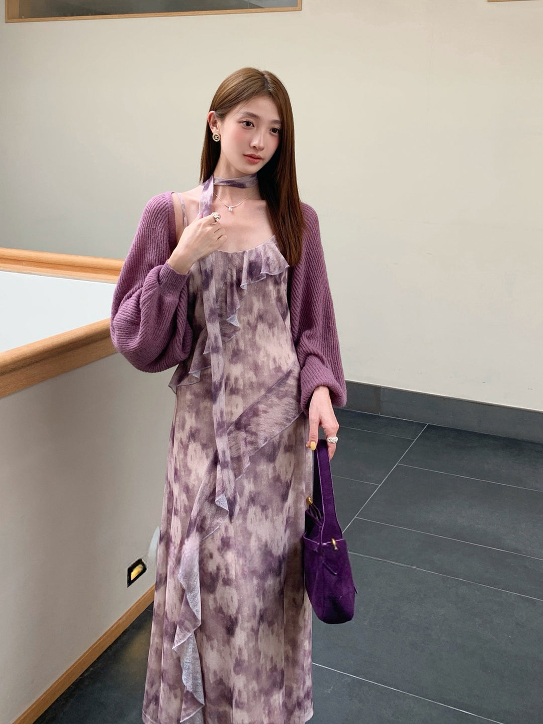 【dress】スカーフ付きロングキャミワンピース Q8999