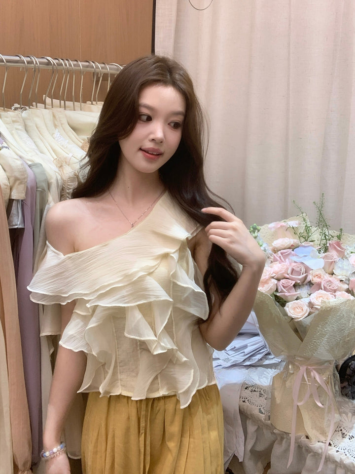 【tops】ワンショルダーギャザーフリルトップス Q8659