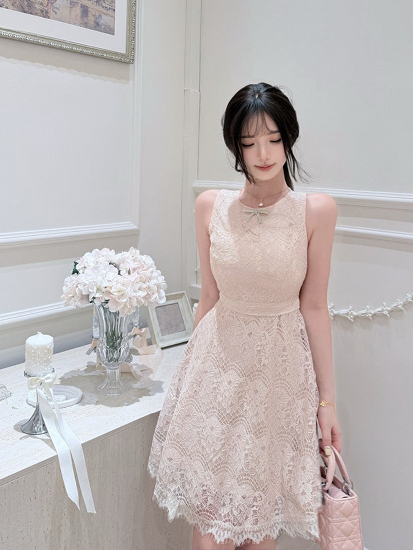 【dress】ノースリーブレースミニワンピース Q8688