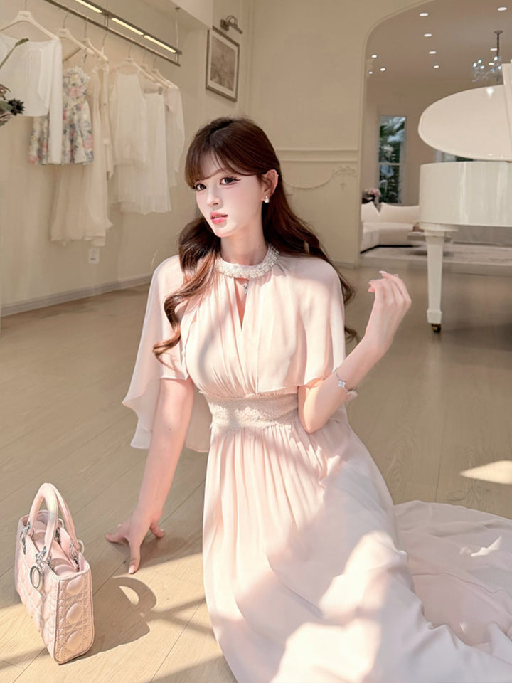 【dress】パール付きロングワンピース Q8684