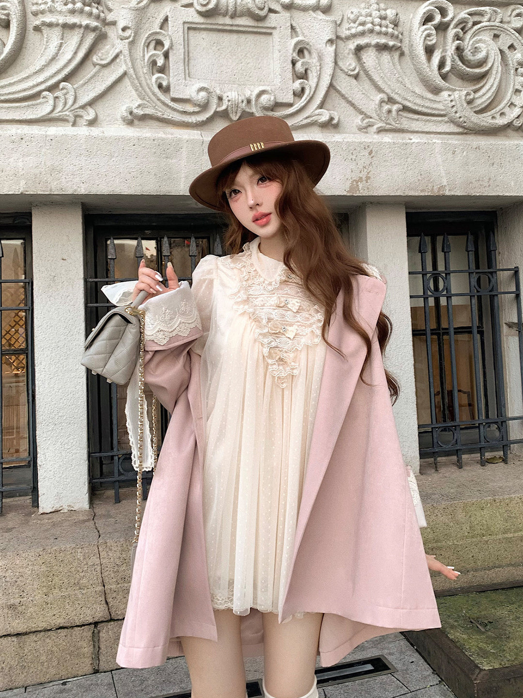 【dress】ギャザーフリルレースドッキングミニワンピース Q9229