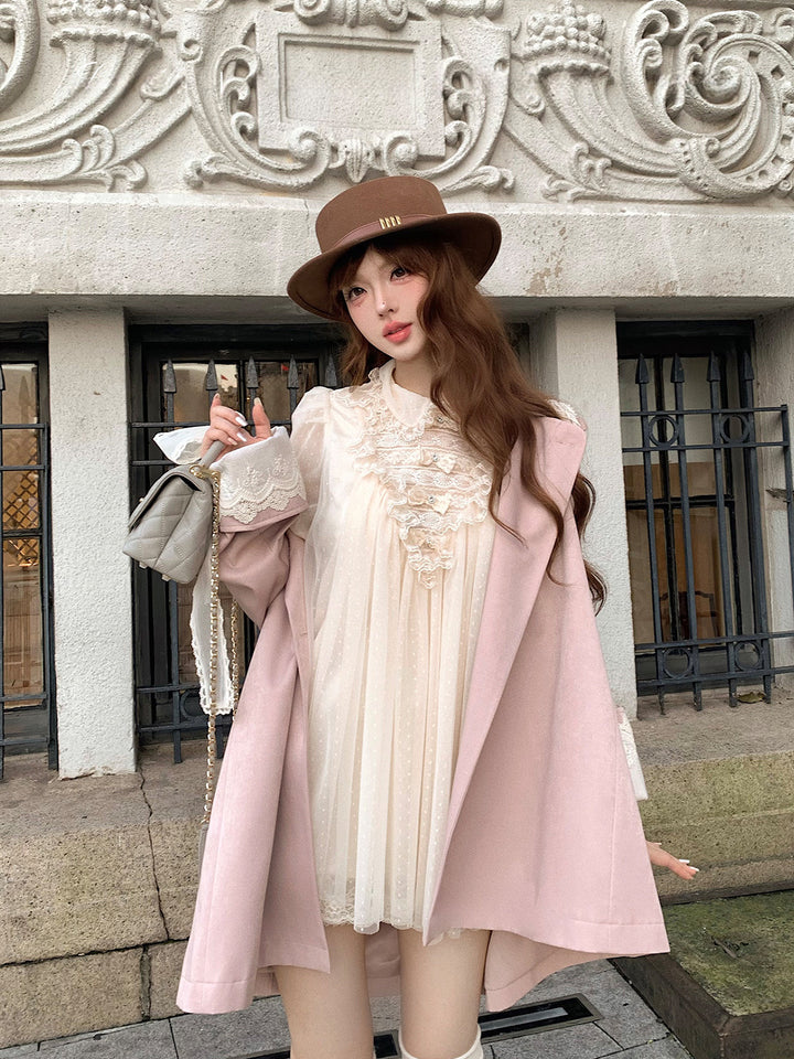 【dress】ギャザーフリルレースドッキングミニワンピース Q9229