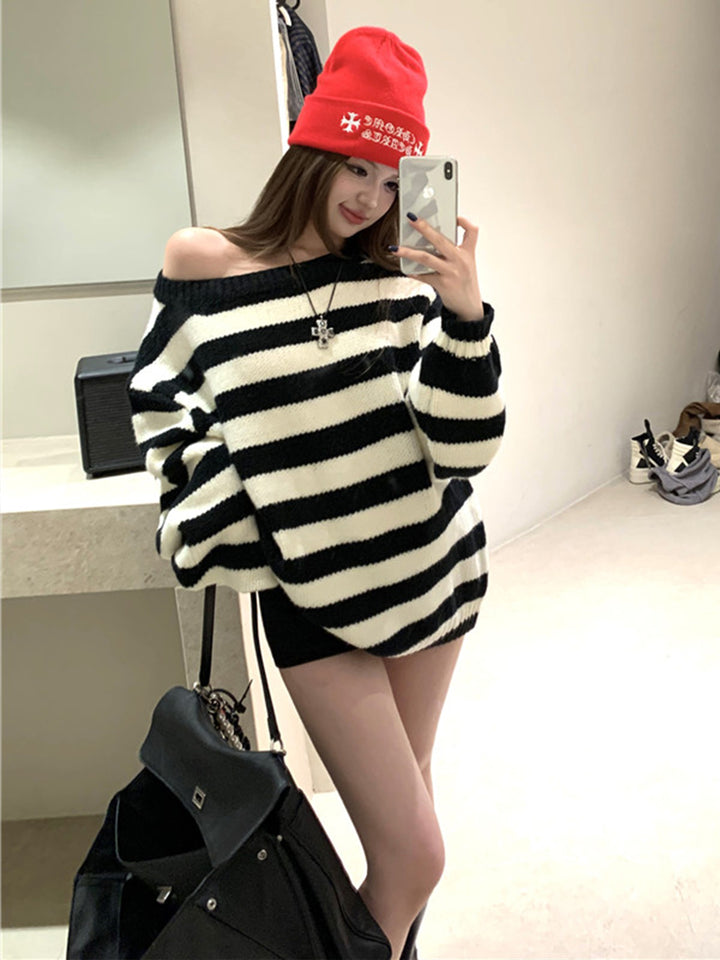 【tops】ボーダー柄ニットトップス Q9284