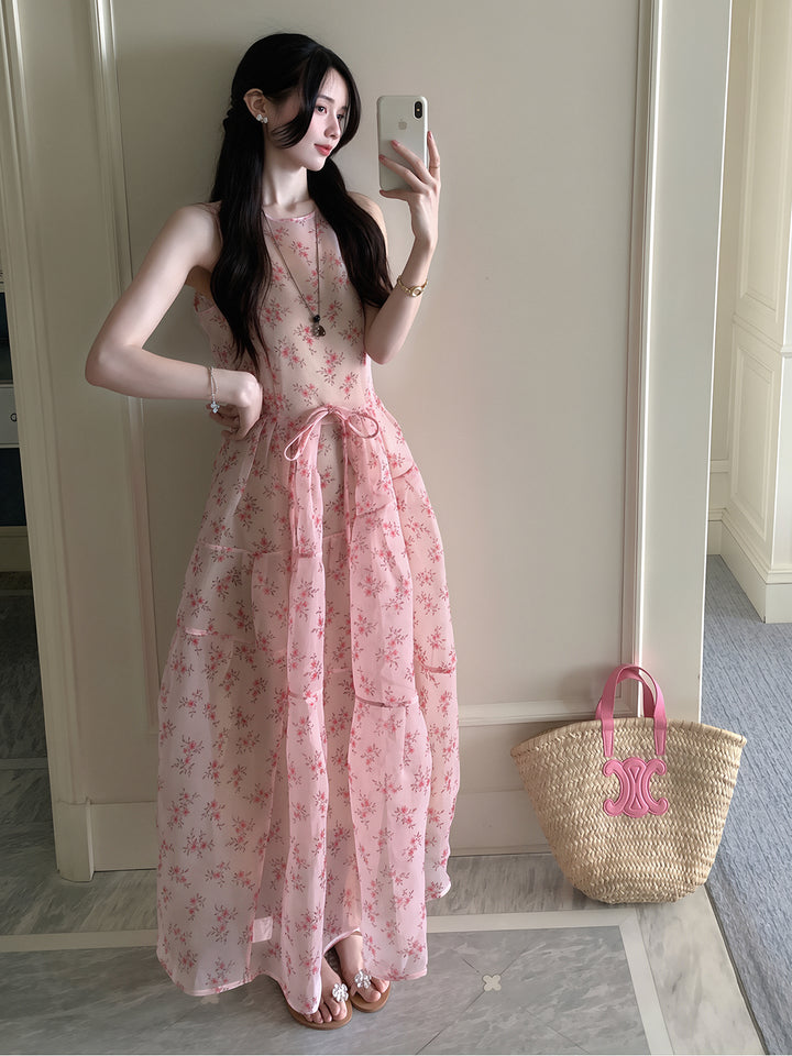【dress】ノースリーブフラワー柄ワンピース Q8707