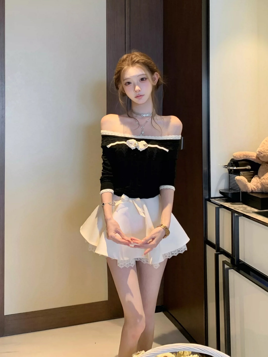 【tops】オフショルダーニットトップス Q9079