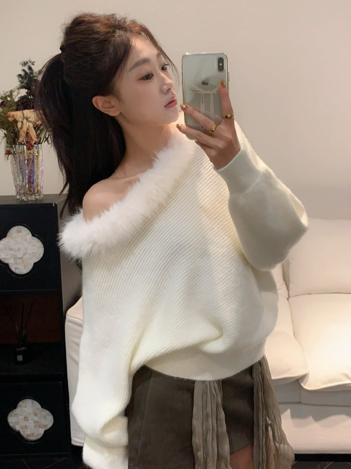 【tops】ファードッキングニットトップス Q9287