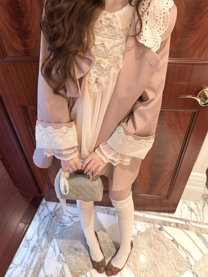 【outer】レースドッキングピーターパンカラーコート Q9276