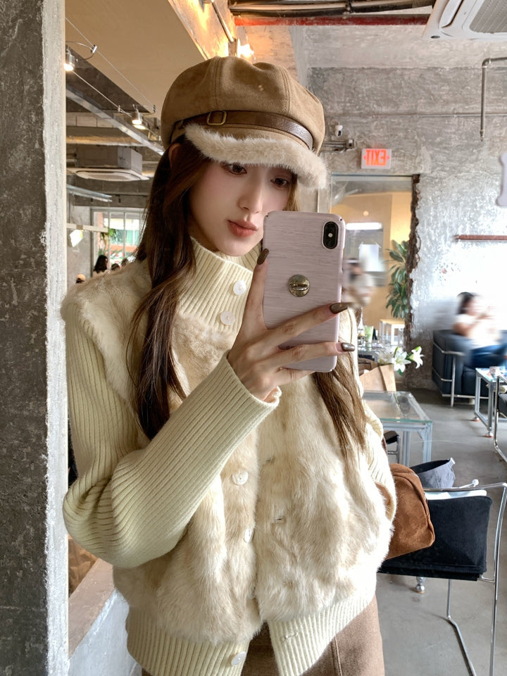 【outer】ファードッキングニットカーディガン Q9268