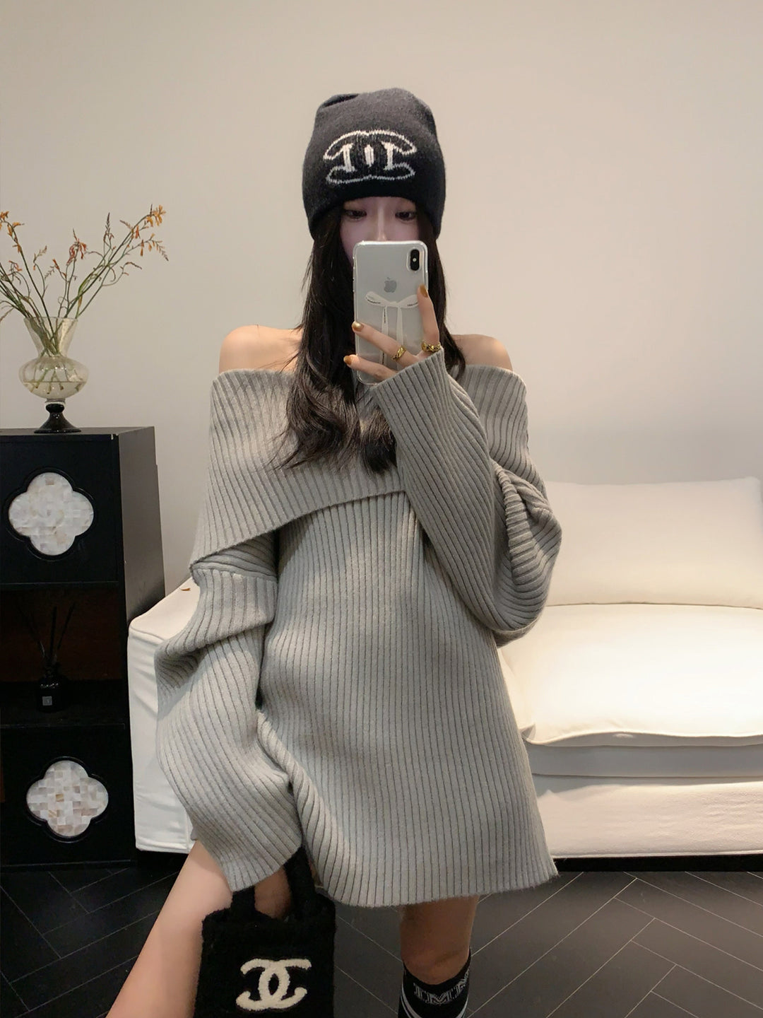 【tops】オフショルダーニットトップス Q9224