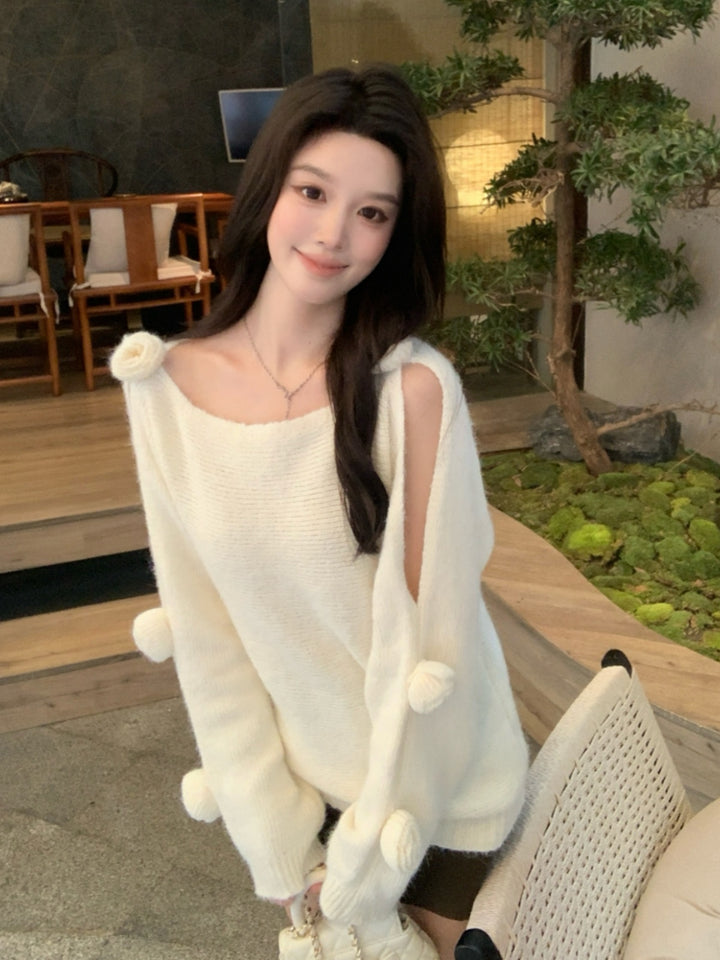 【tops】立体フラワー付きニットトップス Q9260