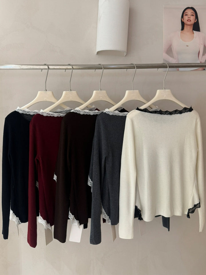 【tops】レースドッキングニットトップス Q9158