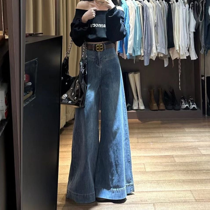 【bottoms】ハイウエストデニムワイドパンツ　M29718