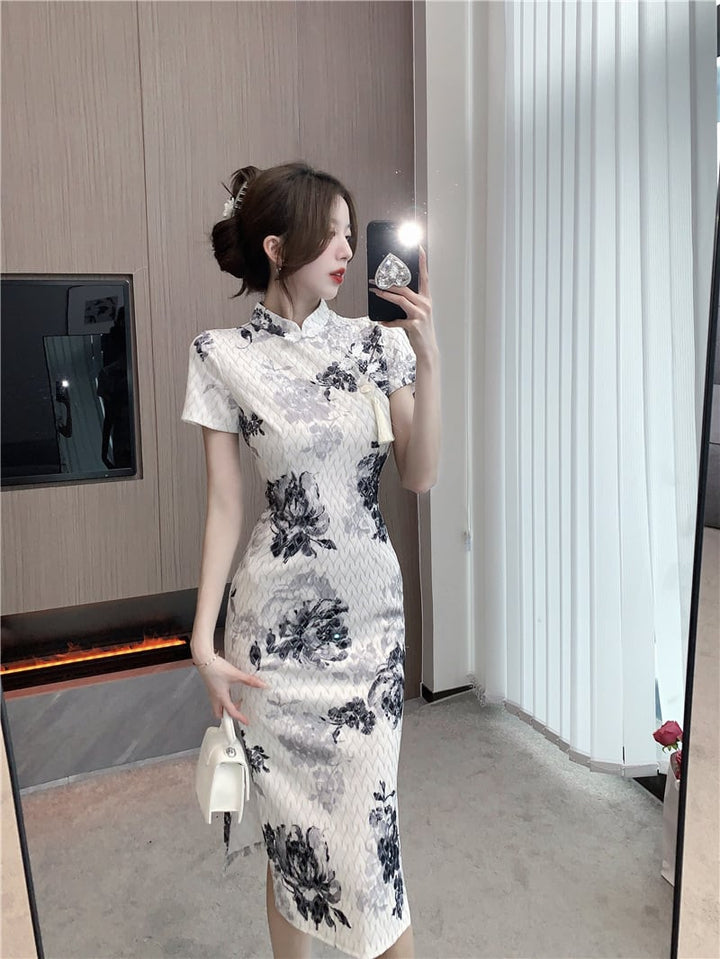 【dress】絶対流行エレガントスリットプリントワンピース　M16799