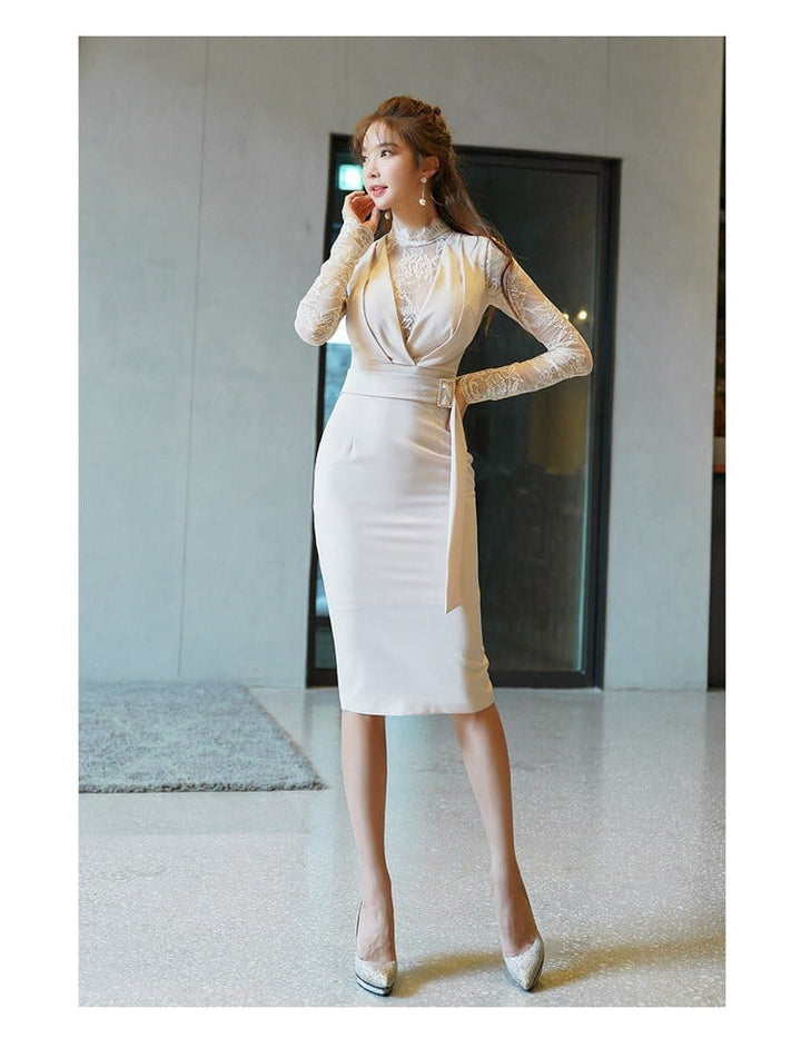 【dress】レース切り替えデートワンピース韓国系着心地良い　M17157