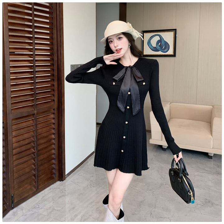 【dress】リボン付きニットワンピース　M28581