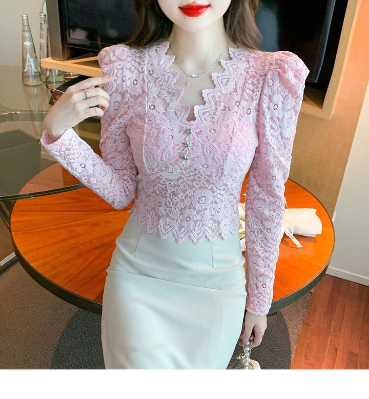 【tops】レースパフスリーブトップス　M18847