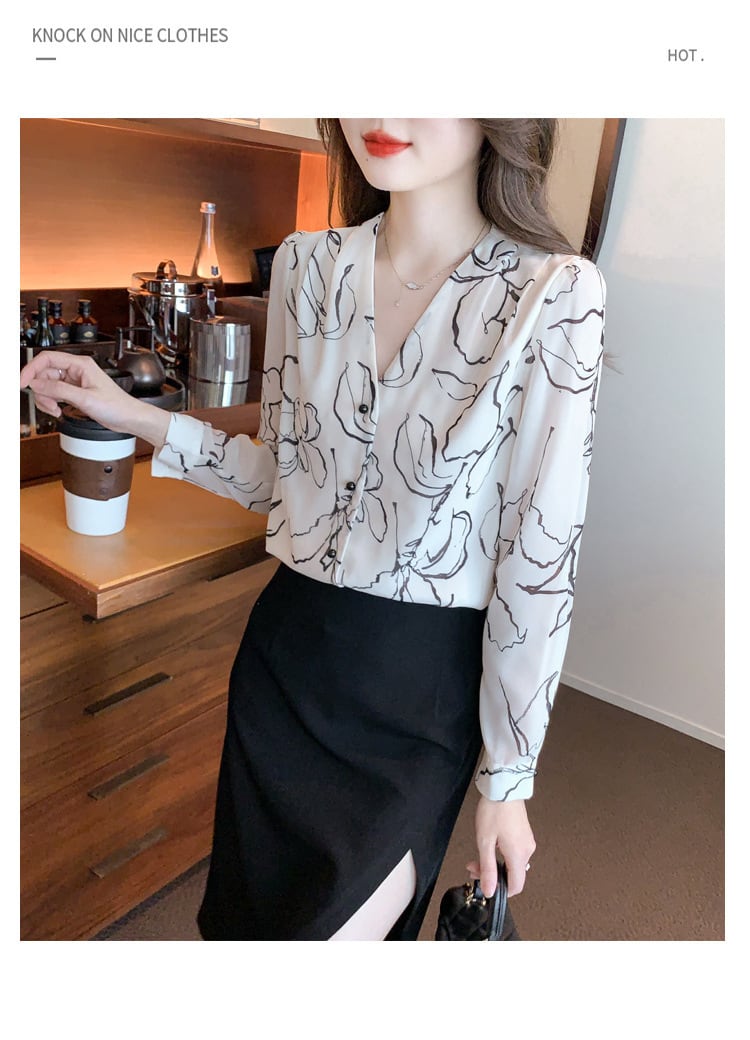 【tops】話題沸騰中 オシャレVネックシャツトップス　M17376