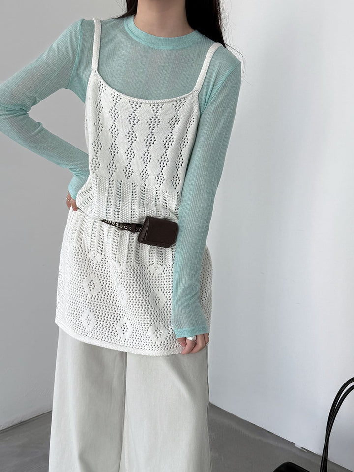 【tops】透かしニットキャミソール Q8326