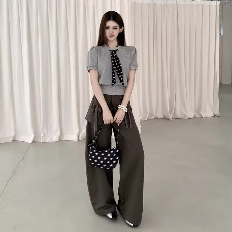 【tops】スカーフカラー半袖トップス Q8212