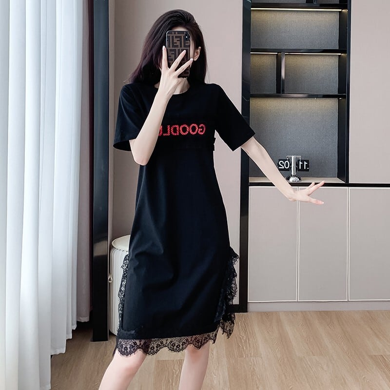 【dress】絶対欲しいレース切り替えTシャツワンピース　M17164