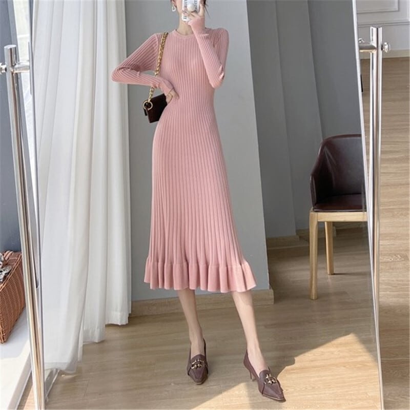 【dress】フリルニットワンピース　M18383