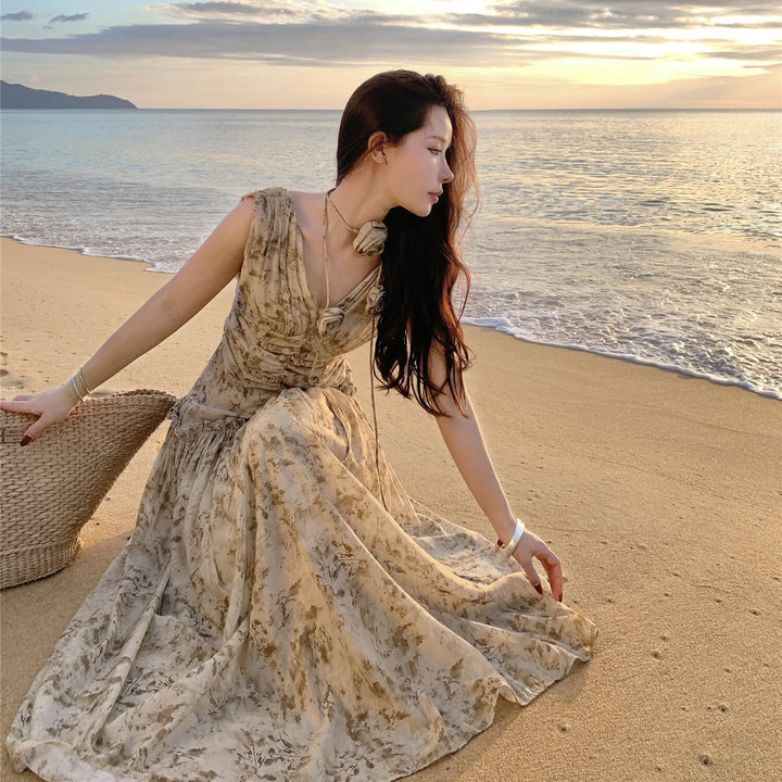 【dress】Vネックプリントワンピース　M24584