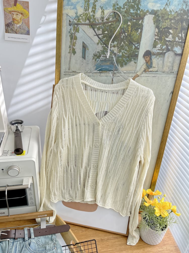 【outer】カットワーク薄手ニットカーデ　M24937