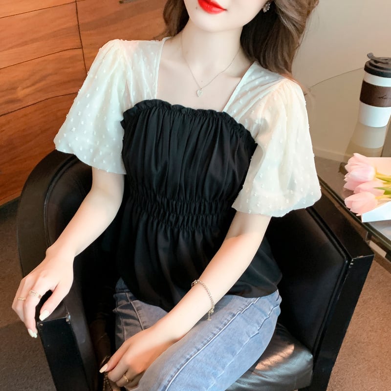 【tops】好感度UPエレガント切り替えトップスオシャレ　M17107