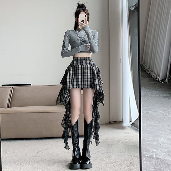 【bottoms】不規則 イレギュラーチェック柄スカート　M24411